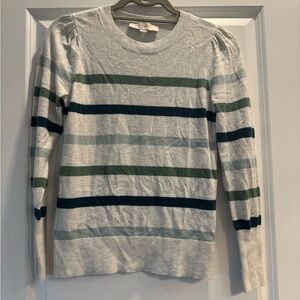 LOFT Cream Striped Knit Sweater